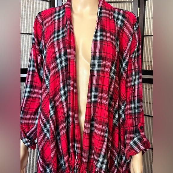 𝅺KRACY Kat Plaid/Fringe Open Cardigan. NWT Size Small. - Picture 5 of 13